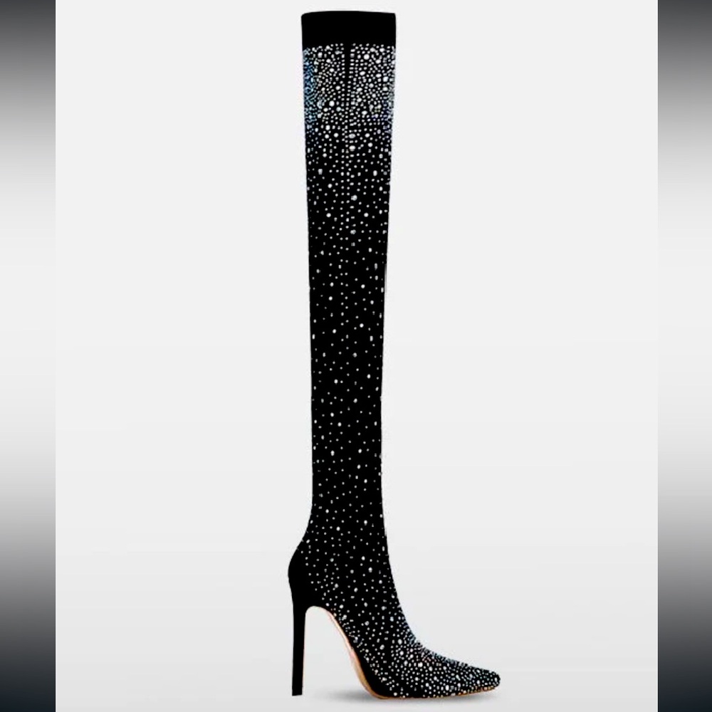 Rhinestone Pointed High Heel Over the Knee Boots size 8